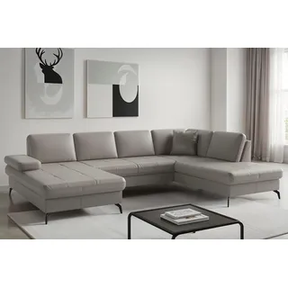 Wohnlandschaft SIT & MORE "Morris Jubi, Breite 300 cm", light grau, Sofas, B/H/T: 300cm x 83cm x 202cm, NaturLEDER Stoff, Ottomane rechts, Mit Armteilverstellung,mit Armteilverstellung, Wohnlandschaft, mit Armteilfunktion, optional mit Bettfunktion, B:300cm H:83cm T:202cm