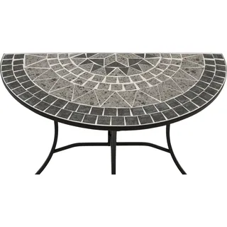 DEGAMO Wandtisch Anstelltisch Konsolentisch SIENA halbrund 45x90cm, Gestell Eisen schwarz, Tischplatte Mosaik grau/weiss - Grau