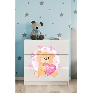 Kinderkommode mit Schubladen Teddybär Schmetterlinge in der Farbe Weiß Babydreams - Weiß