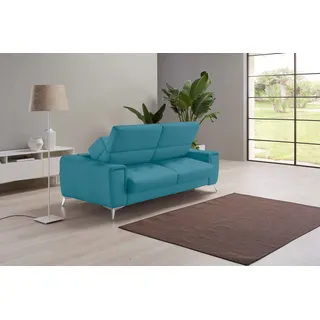 Egoitaliano Schlafsofa »Francine Designsofa, Loungesofa mit Dauerschlaffunktion, Breite 233 cm« mit Bettfunktion, Leder »BULL« türkis, Fußfarbe chrom, blau
