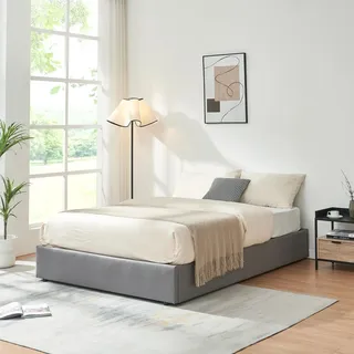 Polsterbett 'Nola' mit Bettkasten 140 x 200 cm Leinen Grau - Grau