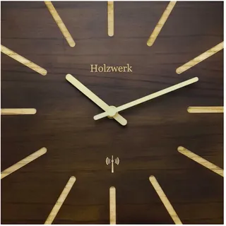 Holzwerk Natur Holz Funk Wanduhr Holz-Uhr Funkwanduhr Eckig Funkuhr Vintage laufleises Uhrwerk ohne Tickgeräusche Buche Braun Grau nahezu lautlos Massivholz Natur 25 cm (HWN.Braun.)