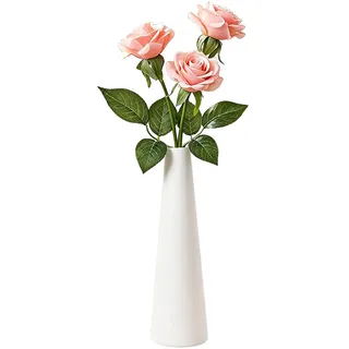 Blumenvase, konisch, 22 cm, weiß, hoch, konisch, dekorativ, Blumenvase, Tischplatte, kleine schmale Halsvasen für Zuhause, Hochzeit, Tisch, Schlafzimmer, Wohnzimmer, Büro, Schreibtisch