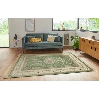 Teppich HANSE HOME "Antik Negar" Gr. 3, grün, B:135cm H:5mm L:195cm, Viskose, Teppiche, Teppich, Orientalisch mit Fransen, Orient, Wohnzimmer, Schlafzimmer, Esszimmer