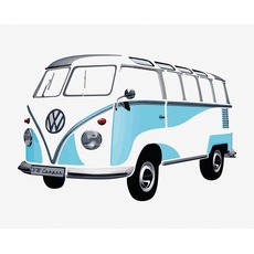 Bild VW Collection - Volkswagen Selbstklebendes Wand-Tattoo-Aufkleber-Dekoration-Poster mit T1 Bulli Bus Samba Design(Silhouette/Blau)