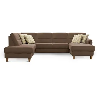 CAVADORE U-Form-Sofa Palera / Federkern-Wohnlandschaft im Landhausstil / 314 x 89 x 212 / Mikrofaser-Bezug, Hellbraun