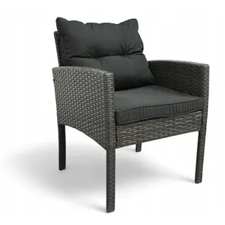 BETTSO Polyrattan Gartensessel KORFU Grau - Bequemer Lounge-Sessel inkl. Kissen in Graphit - Wetterfest - Ideal für Balkon, Garten & Terrasse - Grau