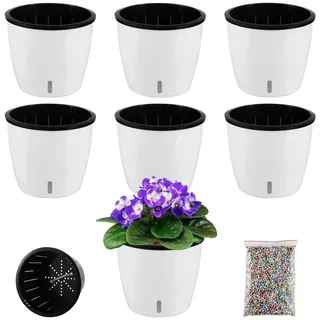 Selbstbewässernde Blumentöpfe für Zimmerpflanzen mit Wasseranzeige und schwarzen Dochttöpfen, große afrikanische Veilchen-Töpfe, selbstbewässernde Pflanzgefäße für Teufels-Efeu, Orchideentöpfe für