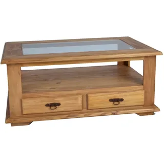 MiaMöbel Mexico Couchtisch - Glaseinlage Glas, Massivholz Pinie Mexiko Möbel Mexikanisch