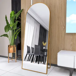 CDGlobal Bogen Ganzkörperspiegel, 60 x 165 cm Gewölbter Standspiegel Groß in voller Länge, an der Wand montiert, lehnend, Bodenspiegel Ganzkörper als Ankleide Eitelkeitsspiegel für Wohnzimmer, Golden - Gold
