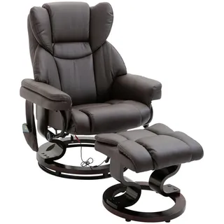 Homcom Relaxsessel Massagesessel mit Fußhocker Liegefunktion Braun 79 x 82 x 101 cm , Holz , Nachbildung , Füllung: Schaumstoff,Schaumstoff , einzeln stellbar , 82x101x79 cm , Wohnzimmer, Sessel, Relaxsessel