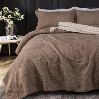 Qucover Tagesdecke 220x240cm Braun, Baumwolle Tagesdecke Bettüberwurf, Ultra Weiche Bedspreads 220x240, Steppdecke mit 2 Kissenbezügen, Sofa Überwurfdecke Wohndecke für Bett