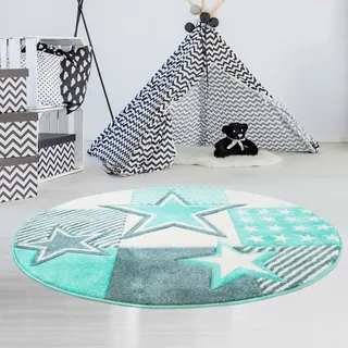Carpet City "Bueno Kids 1451" rund 13 mm Höhe Spielteppich, Sterne, 3D-Effekt, Weicher Flor, Pflegeleicht,