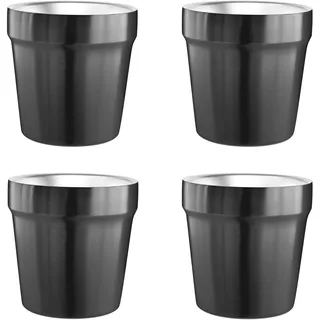 Doppelwandige Tassen(4er Set) Stapelbar, Kaffeetasse/Teetasse/Chillen Biergläser, Edelstahl Becher Ideal für Reisen, Outdoor, Camping, und Täglicher Gebrauch, 6Unze(175 ml) (Schwarz)