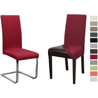 BEAUTEX Stuhlhusse Jersey Baumwolle Stretch elastisch 6er Set Bordeaux | auch passend für Freischwinger & Schwingstühle, atmungsaktiv, pflegeleicht, formstabil, universelle Passform, rutschfest