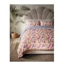 M&S Collection Parure de lit en Lyocell à motif fleuri Ikat, dotée de la technologie Comfortably Cool - Pink Mix, Pink Mix - SGL