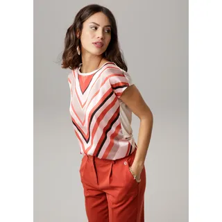 Shirtbluse LAURA SCOTT "im Materialmix mit Satin, verschiedene Muster für jeden Geschmack", Damen, Gr. 48, bunt (beige, rostbraun, gemustert), Single Jersey, Obermaterial: 100% Polyester. Rückenteil: 95% Viskose, 5% Elasthan, gemustert, gestreift, bequem hüftbedeckend, Rundhals, angeschnitten, Blusen Shirtbluse, femininer Stil, Rundhalsausschnitt, lockere Passform, Topseller