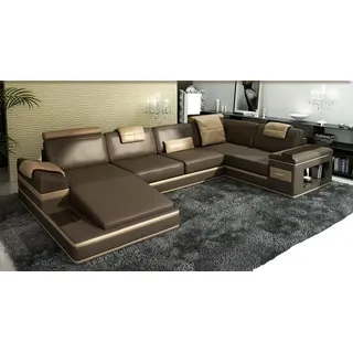 Ecksofa Sofa Couch Polster Leder Garnitur Wohnlandschaft Ecke Wohn Braun PHM104