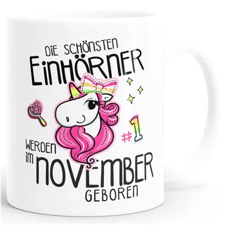 MoonWorks Die schönsten Einhörner werden im (style_variation) geboren Einhorn-Tasse Geschenk Weiss unisize