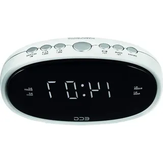 Weißes Radiowecker mit FM-Tuner und Timer