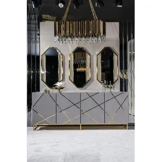 Wohnzimmer 2 St. Anrichte + Spiegel Grau Holz JVmoebel - Grau, Gold