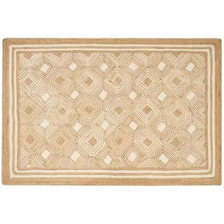 BELIANI Teppich Beige Jute Rechteckig 200x300 cm Geometrisches Muster Handgemacht Boho Modern Kurzhaar Fußbodenheizung Geeignet Wohnzimmer Ausstattung - Beige