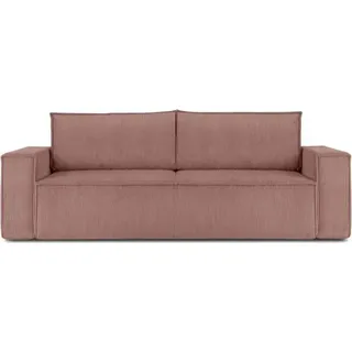 KONSIMO Schlafsofa in Pet Friendly Cord-Stoff mit Armlehnen und Bettzeugcontainer "NAPI", Rosa, Cordstoff, Loft, 244x89x101 cm - Rosa