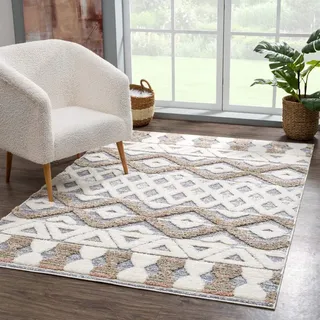 Carpet City Hochflor-Teppich CARPET CITY "Focus 3050", grau, B:120cm H:20mm L:170cm, Polypropylen, Teppiche, Läufer, Boho, Hochtief-Muster/ 3D-Effekt, für Wohnzimmer, Schlafzimmer