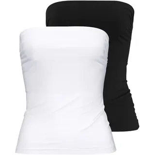 Bandeautop MELROSE, Damen, Gr. 34, schwarz-weiß (schwarz, weiß), Jersey, Obermaterial: 95% Baumwolle, 5% Elasthan, unifarben, Basic, sehr figurbetont, Tops Bandeautop, mit Raffung an der Naht, durchgestepptes Rumpfabschluss, Topseller