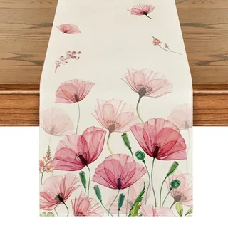 Artoid Mode Klatschmohn Blatt Frühling Tischläufer, Sommer Saisonnal Küche Tisch Dekoration Drinnen Urlaub Party Dekor 40x180 cm
