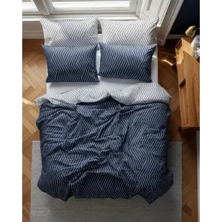 LERUUM Bettwäsche Set 155x220 Winter Baumwolle Teenager Jungen Blau-Weiß Gestreift Geometrisch Bettbezug mit 1 Kopfkissenbezug 80x80cm