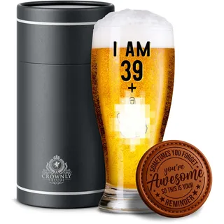 CROWNLY CRYSTAL® Bierglas mit Gravur Personalisiertes Geschenk zum 40 Geburtstag für Männer Bruder Mann Deko Karte