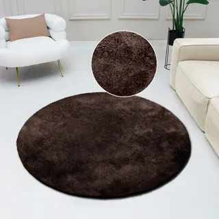 Bruno Banani Hochflor-Teppich "Dana Teppich, Kundenliebling" rund 30 mm Höhe unifarben, Mikrofaser Teppiche, Wohnzimmer, Schlafzimmer, Esszimmer, braun