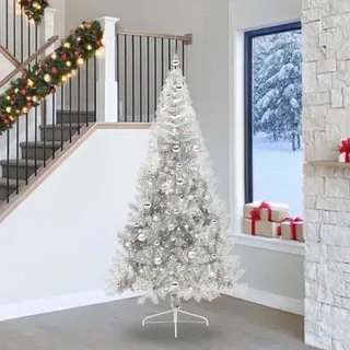 Möbel Künstlicher vorbeleuchteter Weihnachtsbaum Silber 240 cm PET - 6732375 - Silber