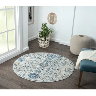 Myflair My Heriz 2 Kurzflorteppich 120 x 120 cm Beige/Blau/Grau
