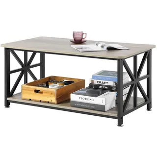 Vevor Couchtisch Kaffeetisch im Farmhouse-Stil 100 cm, rechteckiger Couchtisch mit offenem Ablagefach, 90,7 kg belastbarer rustikaler Cocktailtisch aus Holz für Wohnzimmer Schlafzimmer Studio
