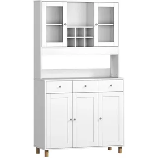 Homcom Küchenschrank Spanplatte Hartglas Weiß , Holzwerkstoff , 3 Schubladen , 40x180x100 cm , Küchen, Küchenmöbel, Küchenschränke, Geräteumbauschränke