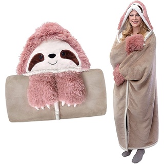 iyoimono Rosa Faultier Geschenk für Frauen Tragbare Decke Sofadecke Sloth Kuscheldecke Flauschig Cartoon Kuscheldecke Niedliches Tiermuster Wohndecke 152 * 125cm