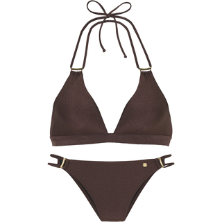 Triangel-Bikini JETTE "Giulia", Damen, Gr. 42, Cup A/B, braun (coffee), Polyamid, leicht glänzend, Bikini-Sets Triangel-Bikini, mit goldfarbener Glanzbeschichtung und Accessoires