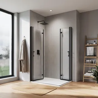 SONNI Duschkabine Eckeinstieg 80x100cm,6mm Nano-ESG,2-fach faltbar,Schwarz