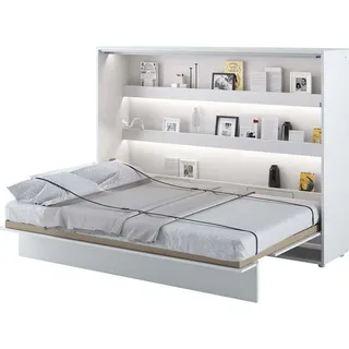 Wandklappbett Bed Concept 140x200 Schrankbett Horizontal Wandbett Gästebett Weiß Hochglanz - Weiß