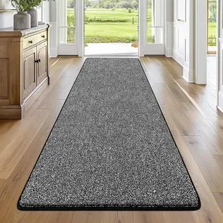 Enyhom Lang Flur Teppich Läufer 80x300cm, Waschbar rutschfest Teppichläufer Flurteppich Küchenteppich Läufer für Eingang Schlafzimmer Wohnzimmer Korridor Schwarz&Weiß