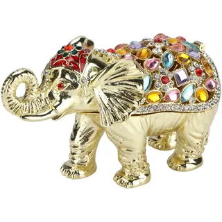 Tissting Deko Elefanten Figuren Schmuckkästchen 9,6 x 4,1 x 5,8 cm Mini Strass Kunsthandwerk Elefant Statue Schmuckschatulle Gold Kristalle Emaillierter Schmuckbox