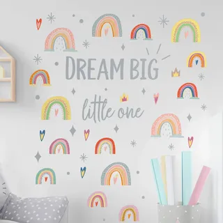 Handgezeichneter Regenbogen Wanddeko, Modern Home Kinder Wandtattoo Raumdekoration Wand Zitat Grau Dream Big Little One, wandtattoo kinderzimmer