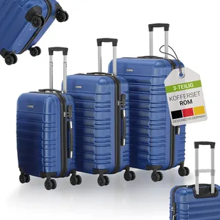 Juskys Hartschale Kofferset Reisekoffer 3 teilig - Zahlenschloss, geräuscharme 360° Rollen groß, Teleskopgriff, leicht - Koffer in Blau - Blau