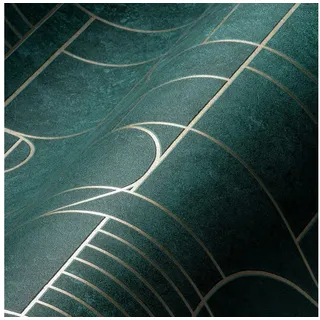 ascreation Vliestapete Geometrisch Design Muster Glanz Leicht Strukt. Opalgrün Gold FSC®