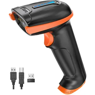 Tera Kabelloser Handheld-Barcode-Scanner 1D Laser Wireless und USB-Wired mit Akkustandsanzeige, Extra Großem Akku 2000mAh und Ergonomischem Design, Patent-Nr.: EU008489413, Upgrade-Modell 5100,Orange