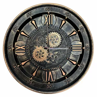 Industrielle Wanduhr Vintage Schwarz Gold Zahnräder Mechanisch Dekor - Schwarz