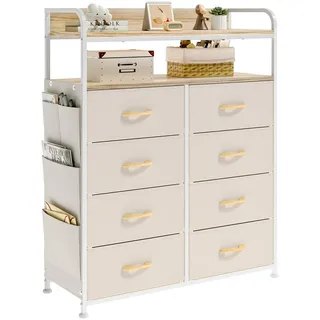 Mintnook Kommode mit 8 Schubladen aus Stoff, Flur Schrank, Kommoden & Sideboards, Metallgestell, Holzregalen, Aufbewahrungskommode für Wohnzimmer, Flur, Beige