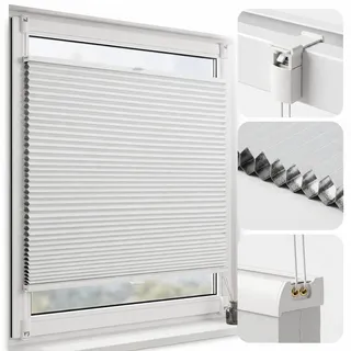 SALCAR Wabenplissee ohne Bohren Verdunkelung, Thermo Doppelplissee Klemmfix Up & Down, Hitze- & Schallschutz Plissee Faltrollo für Fenster und Türen, Weiß, B 100 x H 120 cm